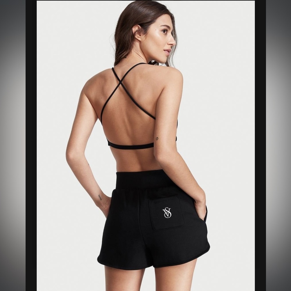 NWT Victoria's Secret Black Athletic Shorts On Point Cotton Fleece High Waist - Picture 4 of 7